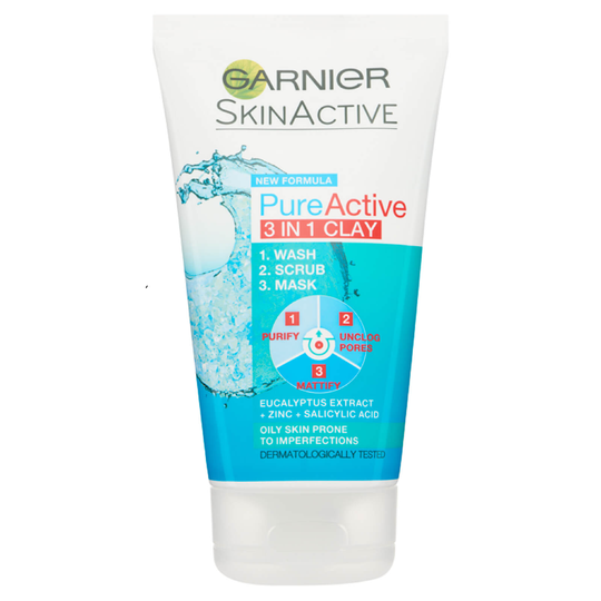 Garnier Pure Active 3-in-1 Wash, Scrub, Mask (150 ml)