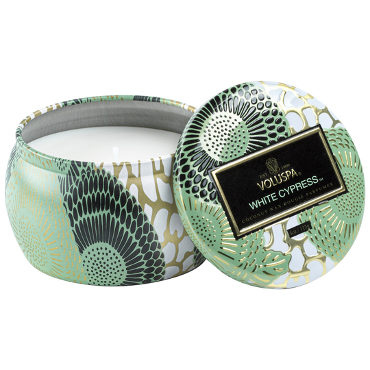 Voluspa Japonica Holiday Decorative Minitin Candle, White Cypress