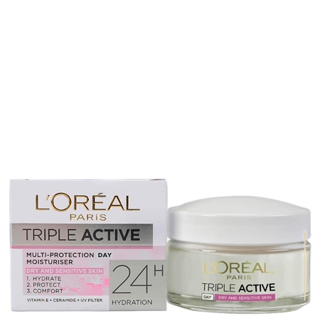 L'oreal Triple Active Dry & Sensitive Dagkräm - 50 ml