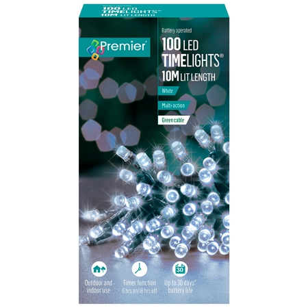 Premier 100 LED Batteridriven Vit Ljuskedja - 10 meter