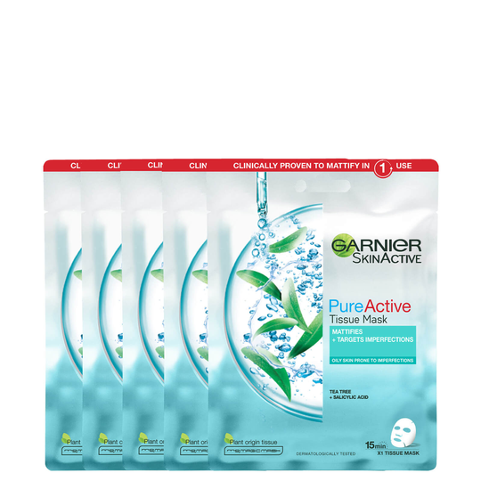 Garnier Pure Active Tea Tree and Salicylic Acid Sheet Mask (5 pack)