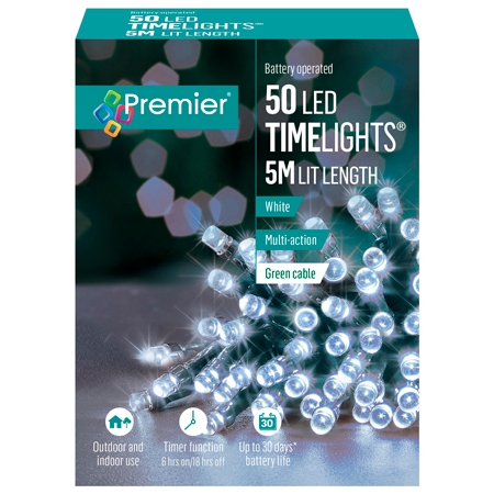 Premier 50 LED Batteridriven Vit Ljuskedja - 5 meter
