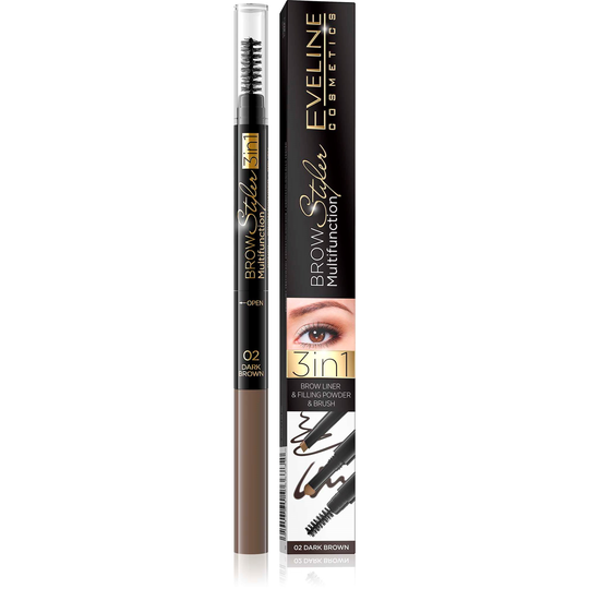 Eveline Cosmetics Brow Styler 3in1 Multifunction 02 Dark Brown