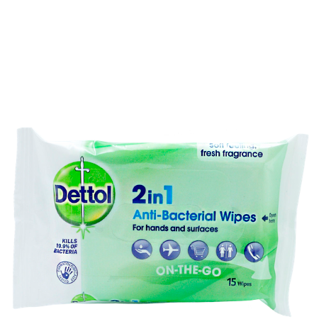 Dettol 2i1 Antibakteriell Torkdukar - 15 PCS