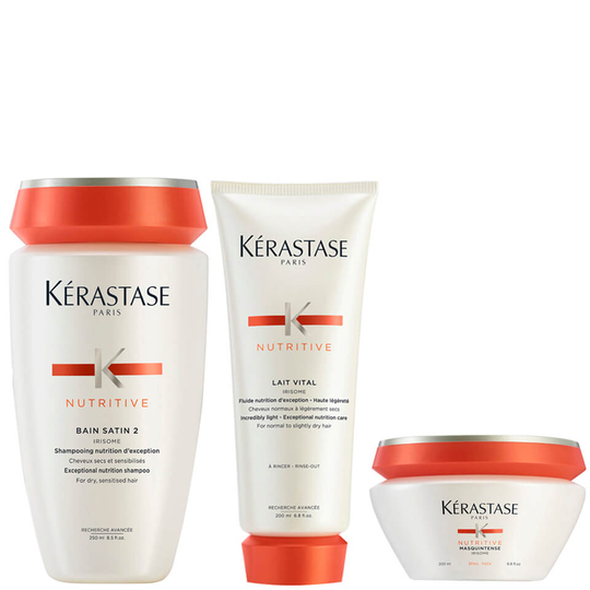 Kérastase Nutritive Bain Satin 2 250 ml, Nutritive Lait Vital & Masquintense Cheveux Epais For Thick Hair 200 ml