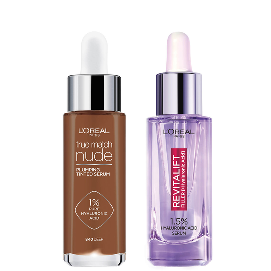 L'Oreal Paris Hyaluronic Acid Revitalift Filler Serum and True Match Tinted Serum Duo (Various Shades) - 8-10 Deep