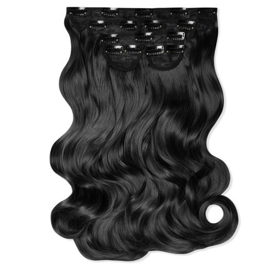 LullaBellz Super Thick 22 5 Piece Natural Wavy Clip In Extensions (Various Shades) - Natural Black